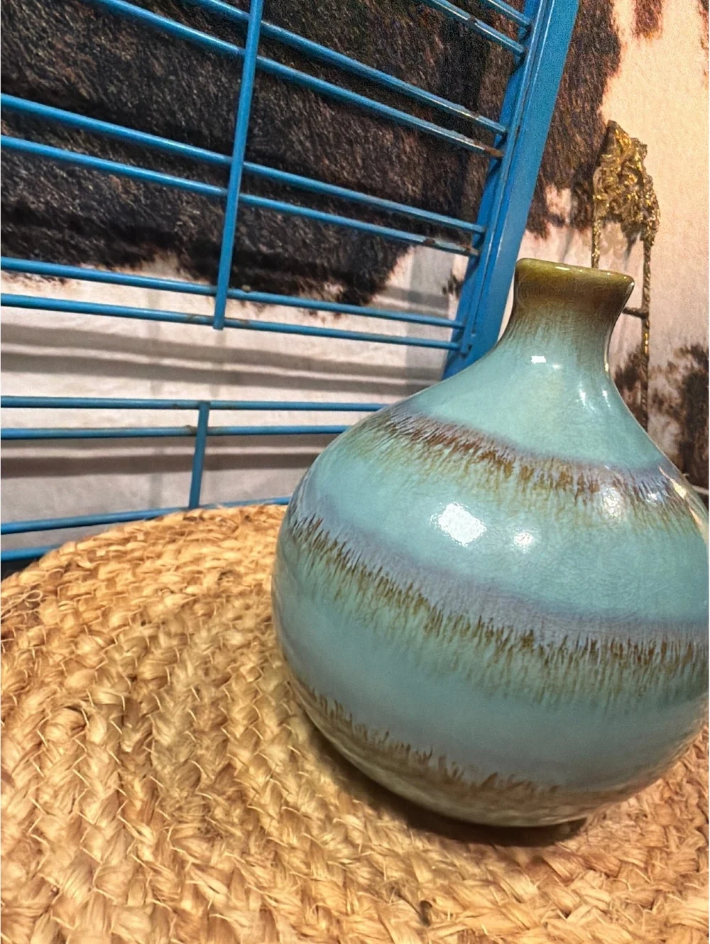 Blue and Brown Ceramic Table Vase with Gradient Glaze
